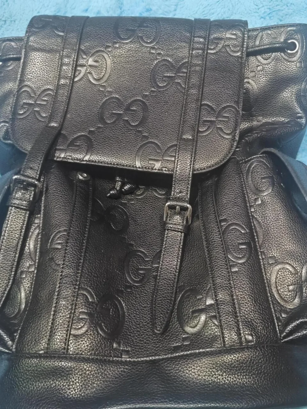 Gucci - Auth Gucci 625770 GG Embossed Leather Black Backpack